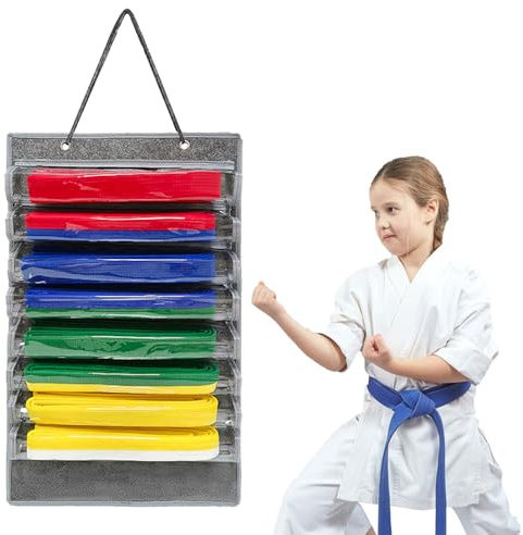 Kampfsport Gürtel Aufbewahrung, Kampfsport Gürtelhalter für 8 Gürtel und 5 Medaillen, Karate Gürtel Display Halter, Felt Taekwondo Gürtelständer Wandmontage für Kampfkunst, Karate, Taekwondo (Grau)