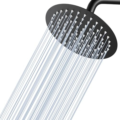 KINLIV Duschkopf Regendusche Schwarz 20CM, Rund Regenduschkopf 8 Zoll, 304 Edelstahl Kopfbrause Durable, Selbstreinigende, 90 Anti-Verstopfungs-Silikondüsen
