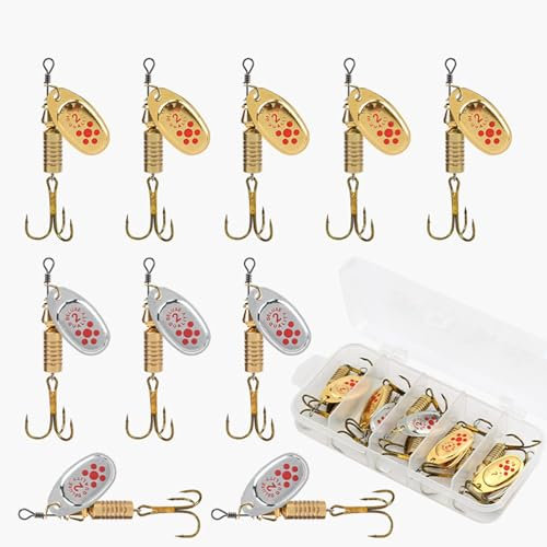 10 Trout Spinners | Artificial Bait | Spinnerbait Smooth Spoons Rigs | Gold Silver Fishing Lure | Hard Metal Spinner Baits | Hard Metal Casting Spoon Lures Saltwater Treble Hooks