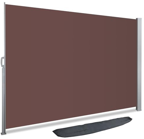 VOUNOT® Store Latéral Vertical Paravent Rétractable Protection Solaire 160x300cm Auvent Rétractable avec Housse de Protection Brise Vue Rétractable pour Balcon, Jardin, Terrasse Marron Foncé