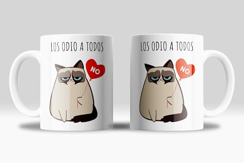newseny Tazza divertente gatto bordo frase: lavoro duro per far vivere meglio il mio gatto - Tazza gatti divertenti da 350 ml - Tazza regalo umorismo sarcastico (gatto li odio tutti)