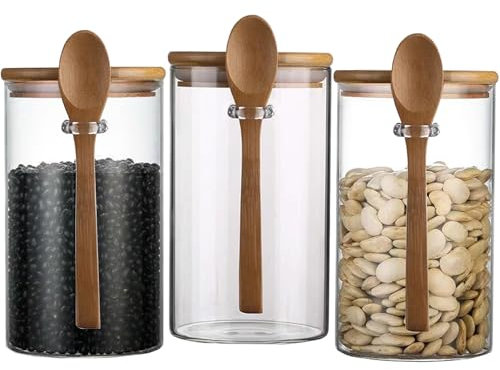 Hylruu Lot de 3 bocaux de conservation ronds en verre borosilicate avec couvercle et cuillère - 750 ml