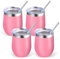 Volhoply 12oz Stainless Steel Wine Tumbler with Lid Bulk 4 Pack,350ml Double Wall Vacuum Stemless Wine Glasses,Metal Travel Coffee Mug with Straw,Insulated Cup Gifts for Women,Christmas（Pink,4 Set）