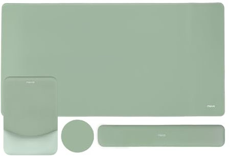 MOSISO Keyboard Mouse Pad Set,Gaming Mouse Support&Rectangular Keyboard Wrist Rest&Mousepad with Wrist Rest&Coaster,Ergonomic Non-Slip Mousepad&Easy Typing Pad with Curved Memory Foam, Antique Green