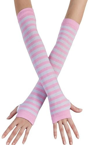 Maxtonser Bunte gestreifte fingerlose Handschuhe für Damen, modische Armstulpen, Weihnachtsfeier, dekorative Regenbogen-Handschuhe für Teenager, Mädchen, Stil 13