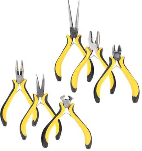 6 PCS Jewellery Pliers Set: Pliers Tool Kit Includes Combination Pliers, Needle Nose Pliers, Long Nose Pliers, Bent Nose Pliers, End Cutting Pliers, Line Pliers