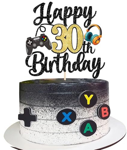 Xsstarmi 1 Pack Happy 30th Birthday Cake Topper Glitter Video Game Theme Birthday Cake Pick Hello 30 Fabulous Cheers to 30 Years Cake Decorations for Game Theme Happy 30th Birthday Party Supplies
