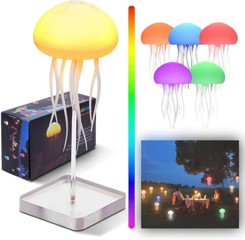YeahBoom Schwebende Quallen Lampe,RGB Gradient Jellyfish Lamp,LED Fantasy Quallenlampe,Aufladbar Stimmungslicht Nachttischlampe,Atmosphärenbeleuchtung für Deko Wohnzimmer Nachttischlampe