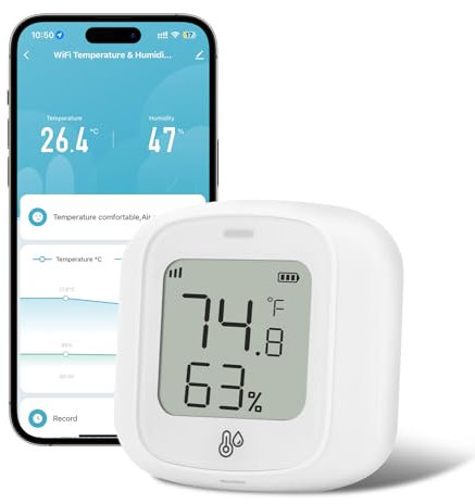 Aideepen Smart WiFi Thermo-Hygrometer mit App, Präzises Temperatur & Luftfeuchtigkeitsmessgerät für Zuhause, Gewächshaus, Weinkeller, Kompatibel mit Smart Home
