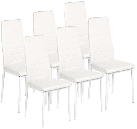 GOKHOMX Sillas Comedor Blancas Pack 6 Sillas Comedor Respaldo Alto y Asiento Ergonómico Sillas Cocina para Muebles de Comedor,Cocina Y Oficina,Patas de Metal,Color Blanco