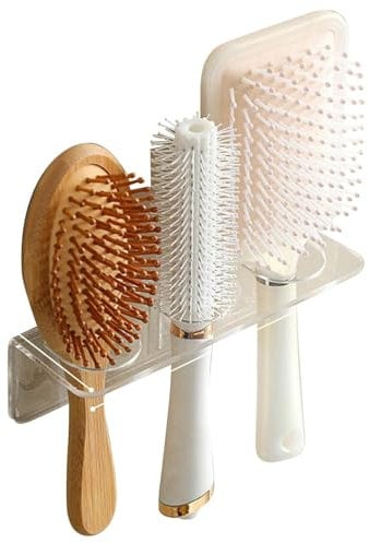 Haarbürstenhalter, 2 Stück, transparenter Haarbürsten-Organizer mit 3 Löchern, Wandmontage, selbstklebender Haarbürstenhalter-Organizer, wasserdichter Haar-Werkzeug-Organizer für Badezimmer, Haarbürst