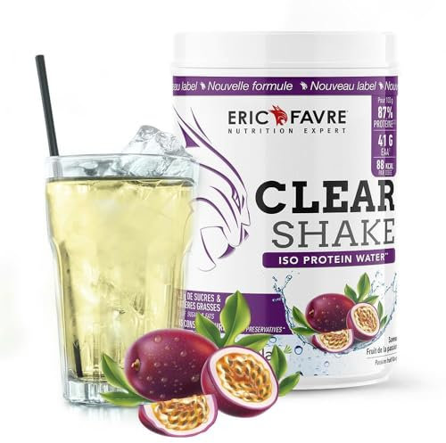 PROTEINES MUSCULATION Clear Protein Shake - Iso Protein Water - Rafraîchissant et Fruité - Boisson Protéinée - Qualité Certifiée - 500g - Saveur Fruits de la Passion - Laboratoire Français Eric Favre
