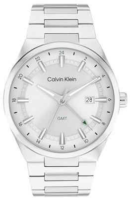 Calvin Klein Uhr mit DREI-Zeiger-Quarzwerk und Kalender für Herren Kollektion DISTINGUISH mit Silbernes Edelstahlarmband - 25200489
