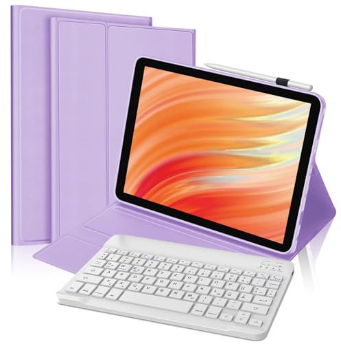 FOGARI Fire HD 10 13.Generation 2023 Tastatur Hülle, Fire HD 10/HD 10 Plus 10.1'' Tablet 2021 Hülle 11.Generation, Magnetisch Abnehmbarer Tastatur mit QWERTZ Layout, Lavendel lila
