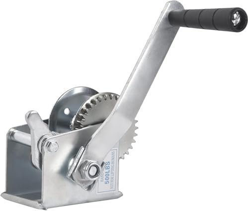 NGIRJKKLL Treuil Manuel pour remorque de Bateau, capacité de 500 LB, Petit treuil Manuel sans câble, Rapport 4,1:1, treuil à manivelle, cliquet unidirectionnel, Commande Manuelle
