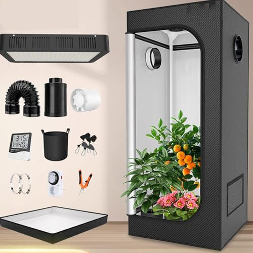 Growzelt-Komplettsystem, 2,29 x 2,29 Fuß. Growzelt-Set komplett mit LED-Wachstumslicht, Anzuchtkasten, Gewächshauskasten, kleinem Wachstumsschrank für Blumen, Gemüse, Kräuter, Tomaten