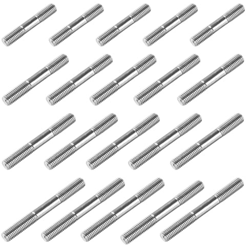 20Pcs M6 Double Ended Threaded Stud Bolts, 304 Stainless Steel Dual Threaded Rod Bolts (5Pcs Each: M6x50mm, M6x60mm, M6x70mm, M6x80mm), Heavy Duty Double Headed Screws for Machinery, Furniture