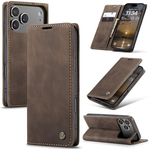 Azororo Handyhülle für iPhone 17 Pro Max 5G Hülle Premium Lederhülle Flip Case Magnet Tascher Kartenfach Standfunktion Klapphülle Schutzhülle für iPhone 17 Pro Max, Kaffee