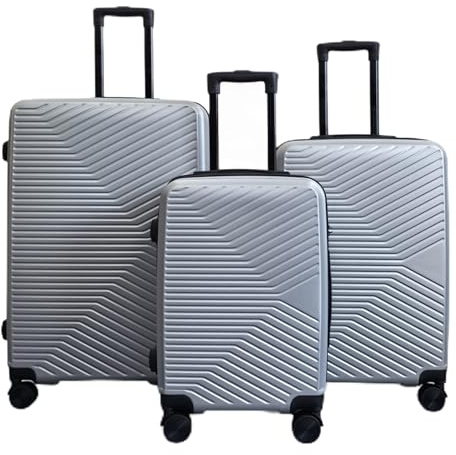 Infinity 3 Piece Luggage Sets Hard Shell Lightweight ABS Travel Cabin Case Holiday Suitcase Bags (3 Pcs Set Including Cabin,M,L) Silver