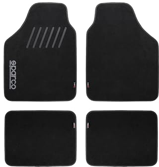 Sparco Tappetini in moquette per auto, 4 pezzi, Amazon Exclusive, poliestere resistente con rinforzo sul tallone, antiscivolo, facili da installare e pulire