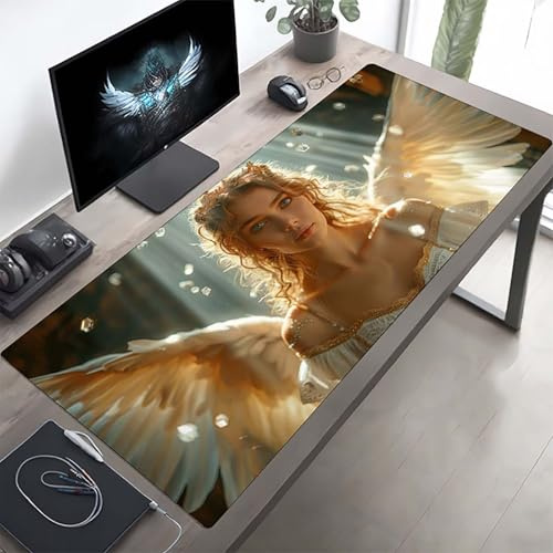 Gaming Mauspad 160 x 80cm Gaming Mousepad XXL Gelb Frau Mauspad Schreibtischauflage, Genähte Kanten Mausmat, rutschfeste Gummibasis, Schreibtisch Schutz für Home Büro, Geschenke PjY420 5-S