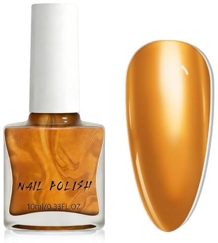 Bronze Gold Nail Polish - Deep Golden Nail Varnish - Metallic nail Varnish - Matal Mirror Shine Nail Polish 60 Seconds Quick Dry No UV Bake, Breathable, Non Chip Long Lasting for Women DIY nail Art
