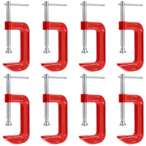 LEXININ 8 Pcs 3 Inch Mini G Clamp, Jaw Opening 80mm Red Cast Iron Small C Clamps for Woodworking Welding Building