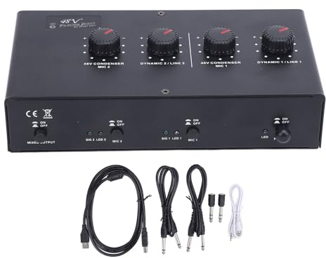 Gearwell Mic Preamp, 2-Channel Microphone Preamplifier Audio Preamp with 48V Phantom Power and USB 5V DC Power for Mic and Guitar