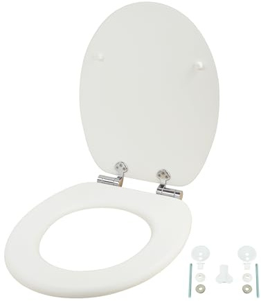 Relaxdays Toilettendeckel, doppelte Absenkautomatik, 37,5 x 43,5 cm, MDF, bis 150 kg, ovaler Klodeckel, WC Sitz, weiß