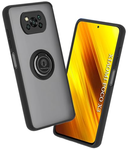 Techsuit für Xiaomi Poco X3 NFC Pro Hülle mit Ringhalter, Magnetring Kompatibel, 360 Grad Drehung, Stoßfest, Aufprallschutz, Erhöhte Kanten, Glinth Series, TPU, Schwarz