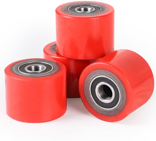 SWAWIS Lot de 4 Roues de Transpalette Polyuréthane 80 × 60 Mm Axe 20mm | Charge maximale 600 kg, roulements à billes, roulement silencieux et résistant à l'usure, pour chariot de manutention