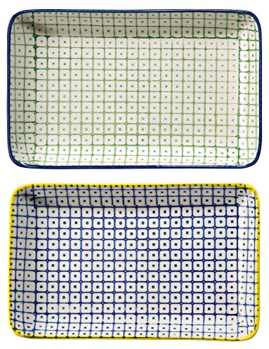 BLOOMINGVILLE Plato para Servir Carla Lapis - Rectangular de Colores L 19 x W 12 cm, Verde Azul, Cerámica, Juego de 2