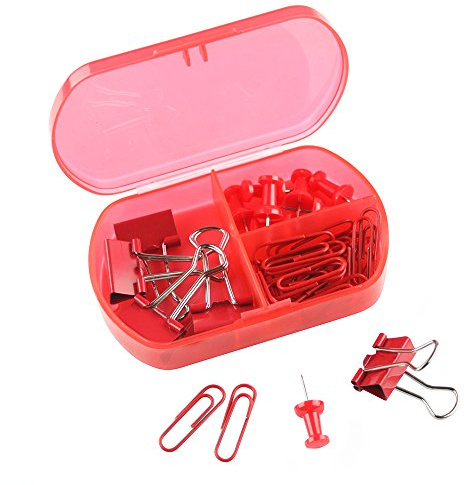 eBuyGB Pack of 12 Stationery Accessory Set, Transparent Red