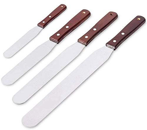 Acronde 4PCS Straight Cake Icing Spatula Set 4” 6” 8” 10” Professional Stainless Steel Cake Decorating Frosting Spatulas with Wooden Handle (Straight)