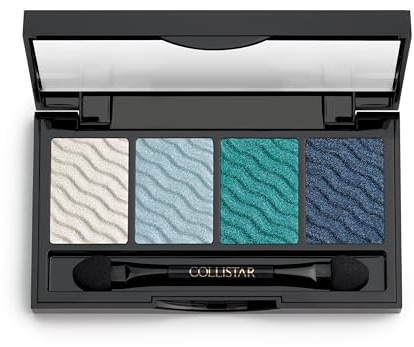 Collistar Lidschattenpalette mit 4 intensiven Farben, n.02 Incanto Marino, Puderlidschatten mit seidiger und lang anhaltender Textur, mit Spiegel und Doppelspitzenapplikator, 4 x 1,4 g