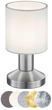 lightling modern Tischleuchte Marita nickel matt Metall, Stoffschirm weiß, on/off Touch Funktion, exkl. 1 x E14 max. 25W, ø 9.5 cm, Höhe 18 cm