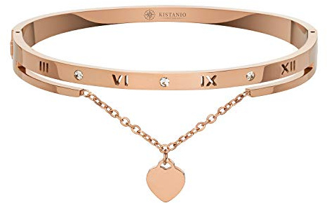 Kistanio Damen Armreif Heart Pendant mit Zirkonia Steinen und Herz Kettchen