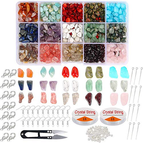 UPINS Edelstein Perlen, 893 Stück Unregelmäßige Edelsteinperlen Set 15 Farben Natürliche Steinperlen Kristall Stein Perlen für Schmuck Halskette Armband Ohrringe Basteln