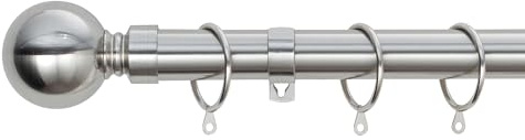 Plain Ball Extendable Curtain Pole (25/28mm) (Brushed Steel,180cm - 340cm) | Heavy Duty Metal Extendable Curtain Pole, 25/28MM Diameter, Rings & Fittings Included for Bedrooms, Lounges and Living Rooms
