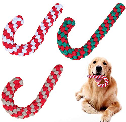 Dog Rope Toy Set for Christmas,3Pcs Christmas Pet Chew Toys Dog Toys Christmas Candy Cane Pet Chew Rope Toy Durable Braided Cotton Rope Toy Large Cotton Rope Pet Toy for Christmas Dog Pets Chewing