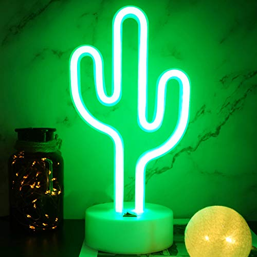YIVIYAR Neonlicht Kaktus LED Cactus Neon Sign Kaktus Leuchtreklamen Dekor Batterie oder USB-Betrieb Nachtlichter mit Sockel Nachtlicht Kaktus Lampen Tischleuchten Deko(Cactus)