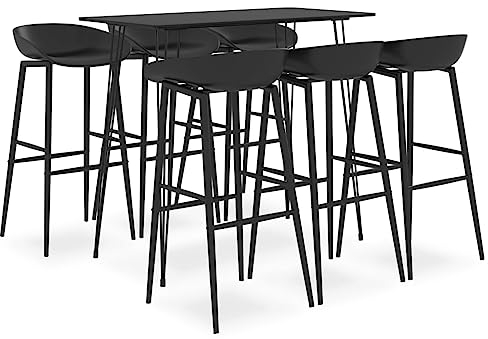 vidaXL Bar Set 7-TLG. Bartisch Stehtisch Barhocker Bistrotisch Tresentisch Barstuhl Bartresen Küchentisch Küchenbar Bistrohocker Schwarz