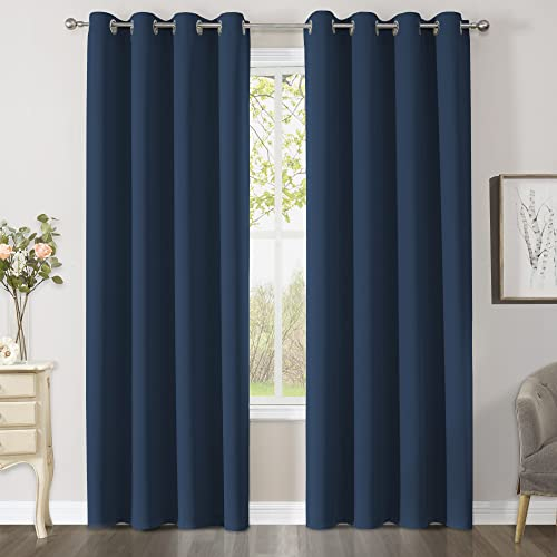 CUCRAF Gardinen mit Ösen Vorhang Blickdicht 2er Set H245 x B140 cm Thermovorhang Kälteschutz Navy Blau Verdunklungsvorhänge, Weich und Langlebig Schallschutz Vorhang für Schlafzimmer Wohnzimmer