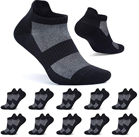 FALARY Sneaker Socken Damen Schwarz Sportsocken Herren 47-50 Kurze Socken 10 Paar Baumwolle Atmungsaktive Laufsocken Unisex