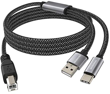 MOSWAG 2en1 - Cable de impresora USB C a USB B (1,5 m, cable de impresora USB, cable de impresora USB A-macho a B-macho, compatible con impresoras MacBook Pro, HP, Canon, Brother, Samsung