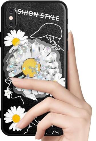 Handyhülle Kompatibel mit Apple iPhone XS Max Hülle Cute Weiche Silikon Gel Kratzfest Schutzhülle mit Glitzer Flüssig Flexible TPU Interessante Ständer Cover Case für Mädchen(Daisy.)