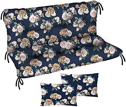 Ferocity Auflage für Hollywoodschaukel 100x50x50 Gartenbankauflage und 2 Kissen Palettenauflage Bankauflage Sitzkissen und Rückenkissen Matratze Sitzpolster Gartenpolster, Rosen [133]