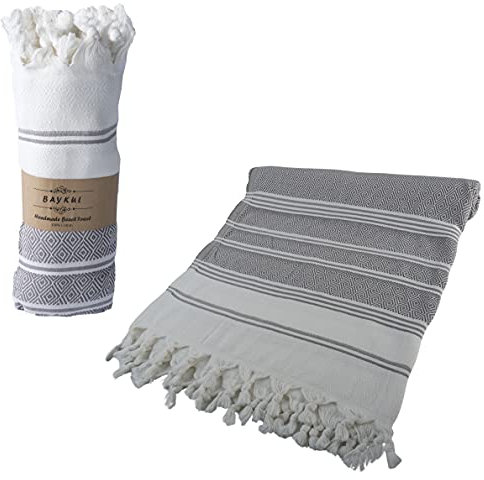 BAYKUL Türkisches Strandtuch, 100% Bio-Baumwolle und Bio-Farbstoff, 460 g hamamtuch vorgewaschen, 180 x 91 cm, XL Baumwolle, Pestemal-Decke für Bad, Strand, Pool, Oeko-TEX