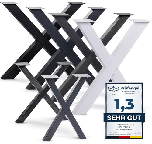 HOLZBRINK Tischbeine Metall Grau X-Form | Design Tischkufen/Tischgestell für Couchtisch, Esstisch, Schreibtisch, Sitzbank | 1 Stück Möbelfüße 60x72 cm