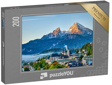 puzzleYOU: Puzzle 200 Teile „Watzmann und die Stadt Berchtesgaden in den bayerischen Alpen, Deutschland“ – aus der Puzzle-Kollektion Europa, Watzmann, Landschaft, Berchtesgaden, Berge & Täler